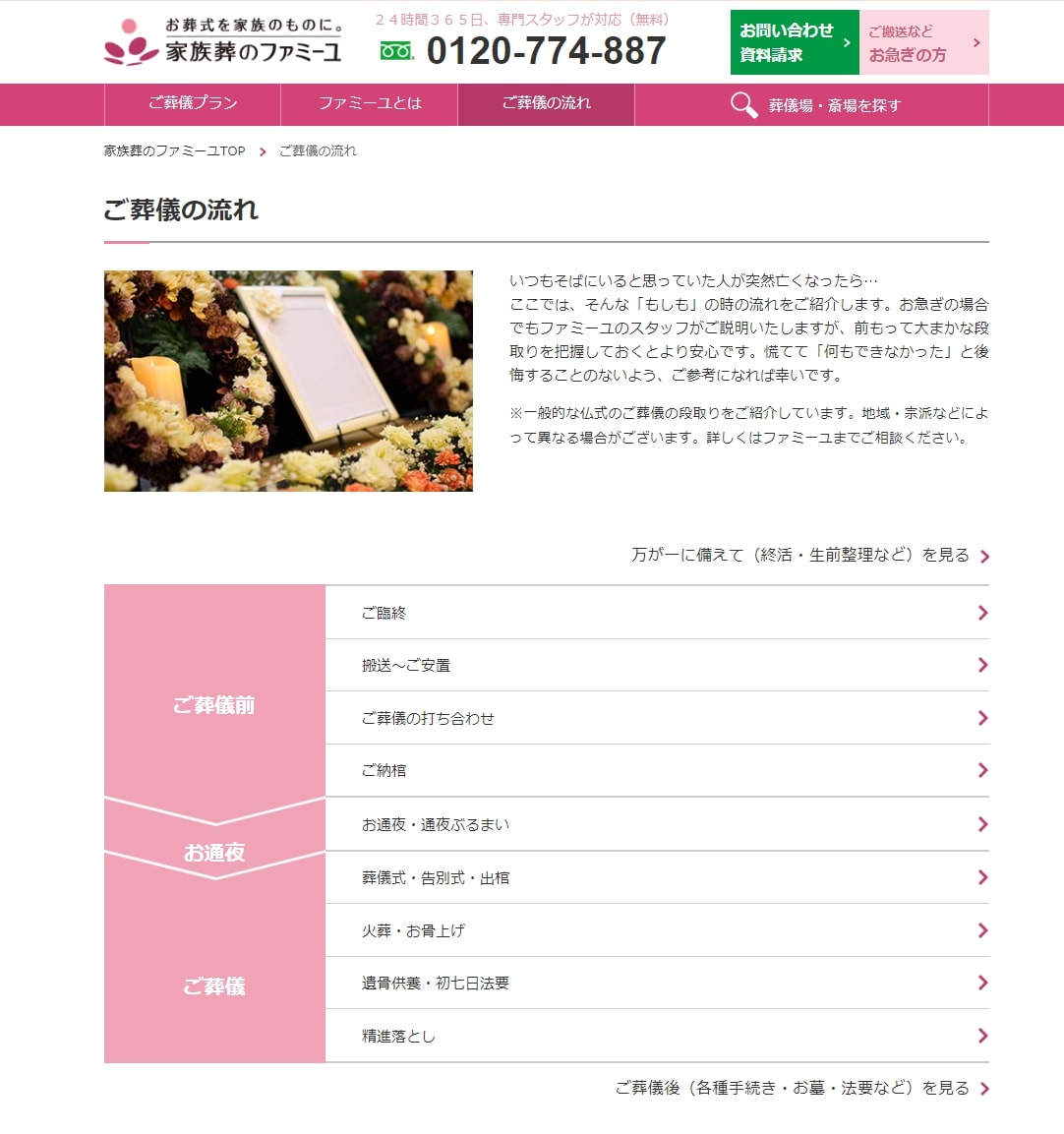 出典：葬儀の流れ【家族葬のファミーユ】