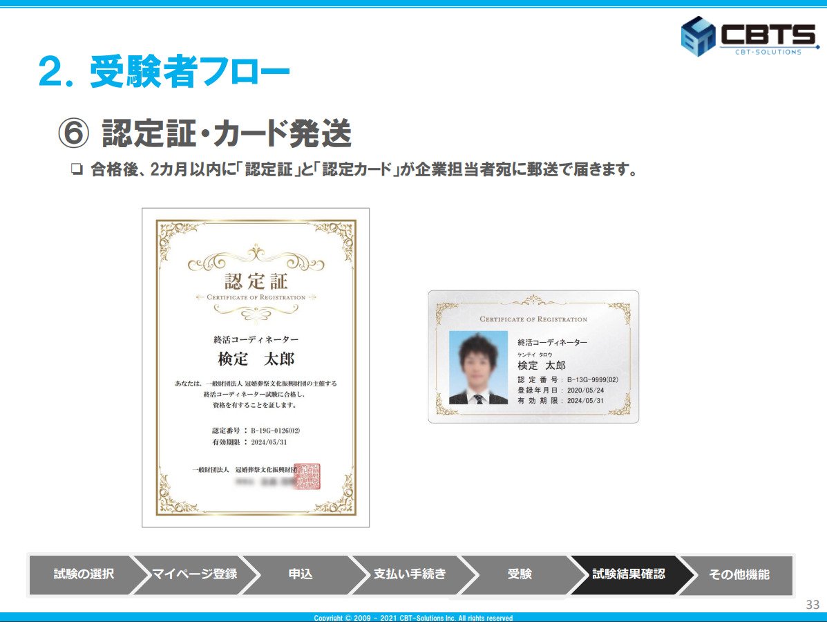 出典：「終活コーディネーター資格試験の受け方、テキスト購入方法及び資格管理システムの利用について」説明会配布済み 総合案内資料（PDF）