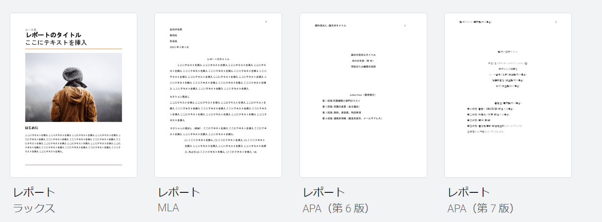 Googleドキュメントのテンプレートギャラリーある各種レポートテンプレート