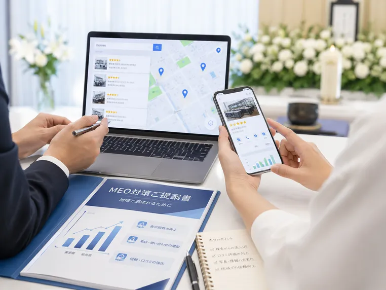 スマートフォンで Google マップの店舗情報を確認している様子