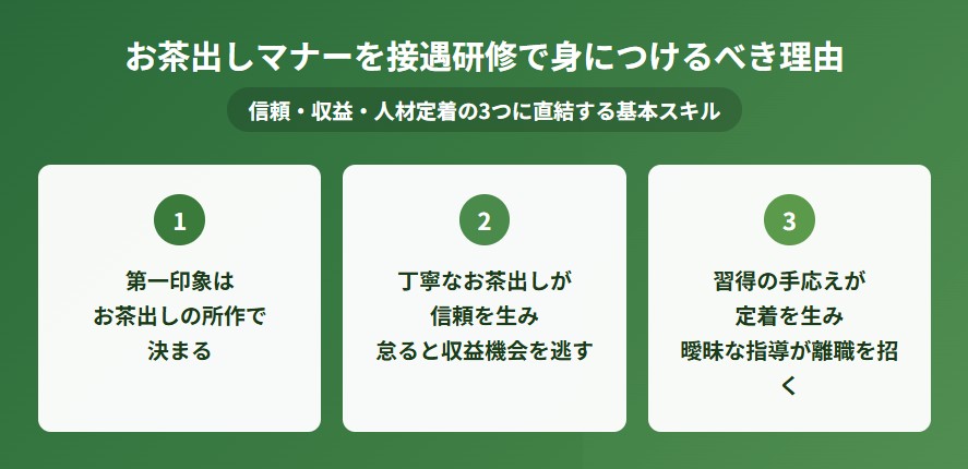 お茶出しマナーを接遇研修で身につけるべき理由