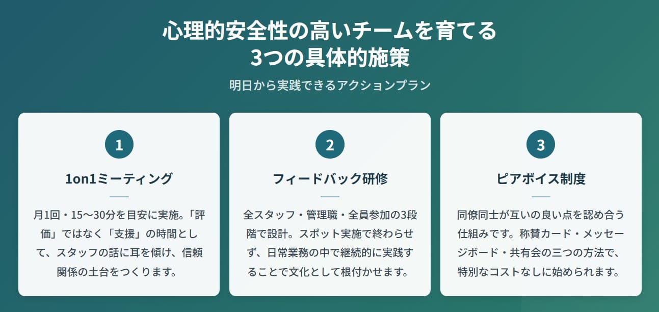 心理的安全性の高いチームを育てる施策