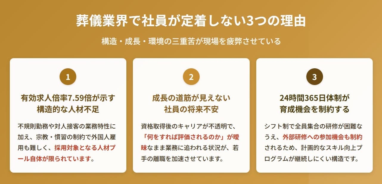 葬儀業界で社員が定着しない３つの理由